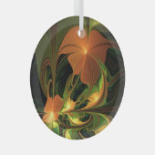 ファンタジー植物抽象芸術緑赤褐色フラクタル ガラスオーナメント (正面右)