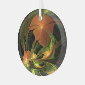 ファンタジー植物抽象芸術緑赤褐色フラクタル ガラスオーナメント (正面左)