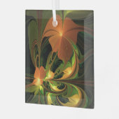 ファンタジー植物抽象芸術緑赤褐色フラクタル ガラスオーナメント (正面左)