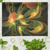 ファンタジー植物抽象芸術緑赤褐色フラクタル キッチンタオル (折り畳み)