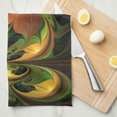 ファンタジー植物抽象芸術緑赤褐色フラクタル キッチンタオル (四つ折り)