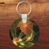 ファンタジー植物抽象芸術緑赤褐色フラクタル キーホルダー (正面)