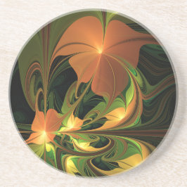 ファンタジー植物抽象芸術緑赤褐色フラクタル コースター