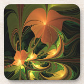 ファンタジー植物抽象芸術緑赤褐色フラクタル コースター (正面)