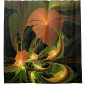 ファンタジー植物抽象芸術緑赤褐色フラクタル シャワーカーテン (正面)