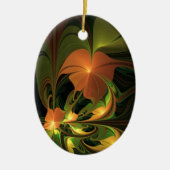 ファンタジー植物抽象芸術緑赤褐色フラクタル セラミックオーナメント (正面)