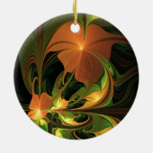 ファンタジー植物抽象芸術緑赤褐色フラクタル セラミックオーナメント (裏面)