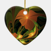 ファンタジー植物抽象芸術緑赤褐色フラクタル セラミックオーナメント (裏面)