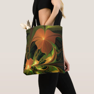 ファンタジー植物抽象芸術緑赤褐色フラクタル トートバッグ