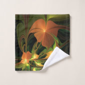 ファンタジー植物抽象芸術緑赤褐色フラクタル バスタオルセット (ウォッシュタオル)