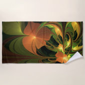 ファンタジー植物抽象芸術緑赤褐色フラクタル ビーチタオル (正面)