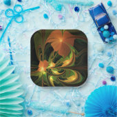 ファンタジー植物抽象芸術緑赤褐色フラクタル ペーパープレート (パーティー)