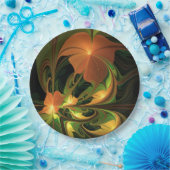 ファンタジー植物抽象芸術緑赤褐色フラクタル ペーパープレート (パーティー)