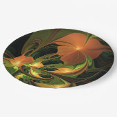 ファンタジー植物抽象芸術緑赤褐色フラクタル ペーパープレート (アングル)