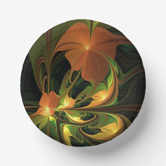 ファンタジー植物抽象芸術緑赤褐色フラクタル ペーパーボウル (正面)