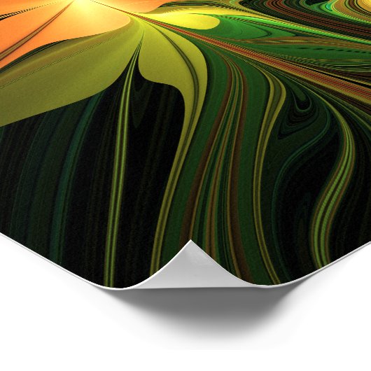 ファンタジー植物抽象芸術緑赤褐色フラクタル ポスター (角)