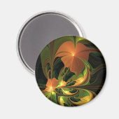 ファンタジー植物抽象芸術緑赤褐色フラクタル マグネット (正面/裏面)