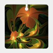 ファンタジー植物抽象芸術緑赤褐色フラクタル メタルオーナメント (裏面)