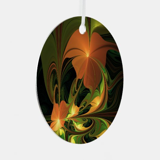 ファンタジー植物抽象芸術緑赤褐色フラクタル メタルオーナメント (正面右)