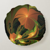 ファンタジー植物抽象芸術緑赤褐色フラクタル ラウンドクッション (裏面)