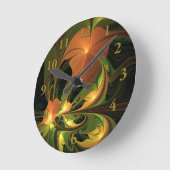 ファンタジー植物抽象芸術緑赤褐色フラクタル ラウンド壁時計 (傾斜)