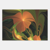 ファンタジー植物抽象芸術緑赤褐色フラクタル ラッピングペーパーシート (正面)