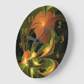 ファンタジー植物抽象芸術緑赤褐色フラクタル ラージ壁時計 (傾斜)