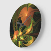 ファンタジー植物抽象芸術緑赤褐色フラクタル ラージ壁時計 (傾斜)