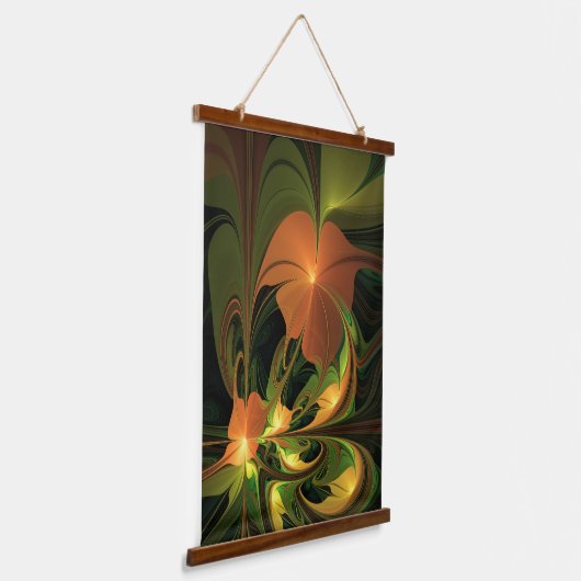 ファンタジー植物抽象芸術緑赤褐色フラクタル 吊り下げ型タペストリー (傾斜あり)