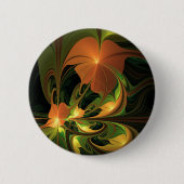 ファンタジー植物抽象芸術緑赤褐色フラクタル 缶バッジ (正面)