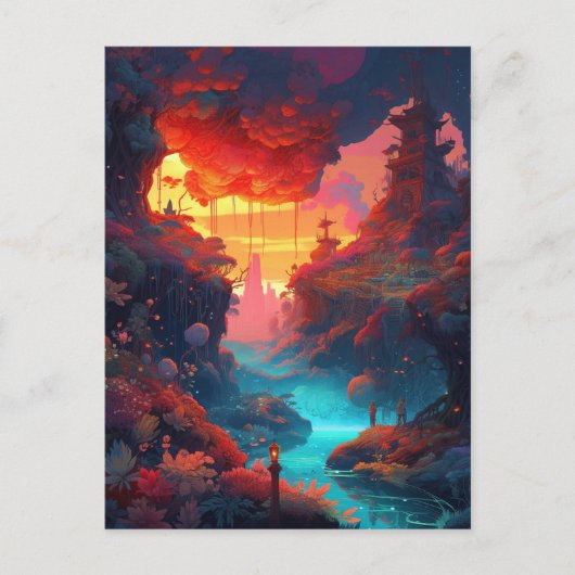 ファンタジー横向カラフルき超はがき ポストカード (正面)