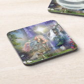 ファンタジー母ユニコーンとベビーの妖精の庭 コースター (左側)