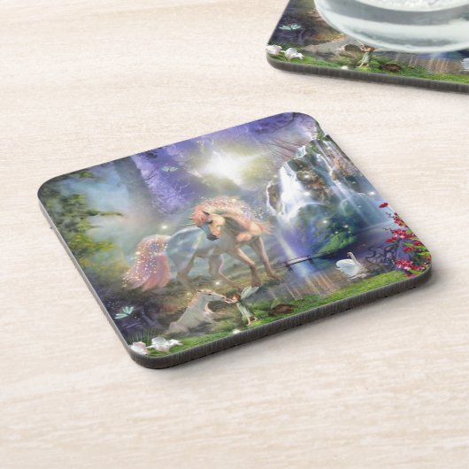 ファンタジー母ユニコーンとベビーの妖精の庭 コースター (左側)