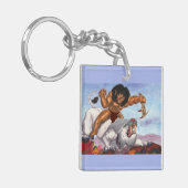 ファンタジー水カラーイラストレーションビーストライディングタイガー キーホルダー (正面左)