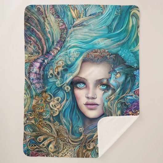 ファンタジー水中の女神抽象芸術アートワーク シェルパブランケット (正面)