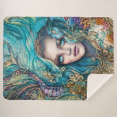 ファンタジー水中の女神抽象芸術アートワーク シェルパブランケット (正面(横))