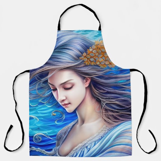 ファンタジー水中女神抽象芸術海波 エプロン (正面)