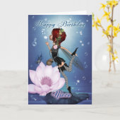 ファンタジー水妖精が付いている姪のバースデー・カード カード (黄色い花)