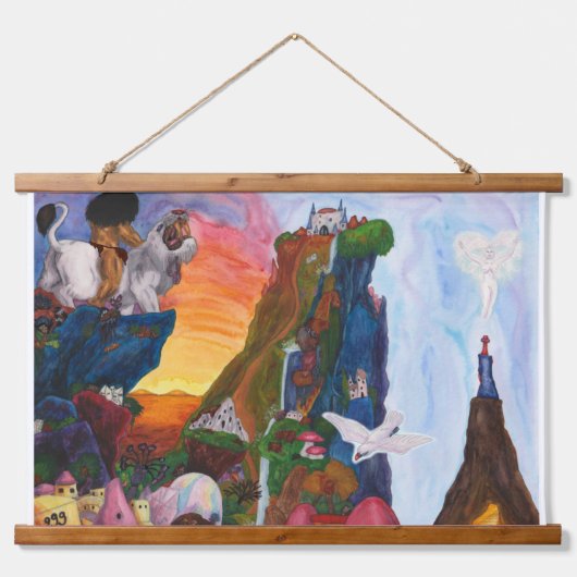 ファンタジー水彩イラストレーション女神アドベンチャー 吊り下げ型タペストリー (正面)