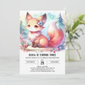 ファンタジー水彩キツネ誕生日デジタル 招待状 (スタンド正面)
