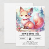 ファンタジー水彩キツネ誕生日デジタル 招待状 (正面/裏面)