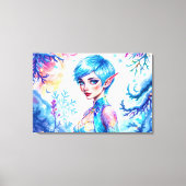 ファンタジー氷小妖精や小人冬魔法スノーフレークアート キャンバスプリント (正面)