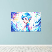 ファンタジー氷小妖精や小人冬魔法スノーフレークアート キャンバスプリント (インサイチュ (ウッドフロア))