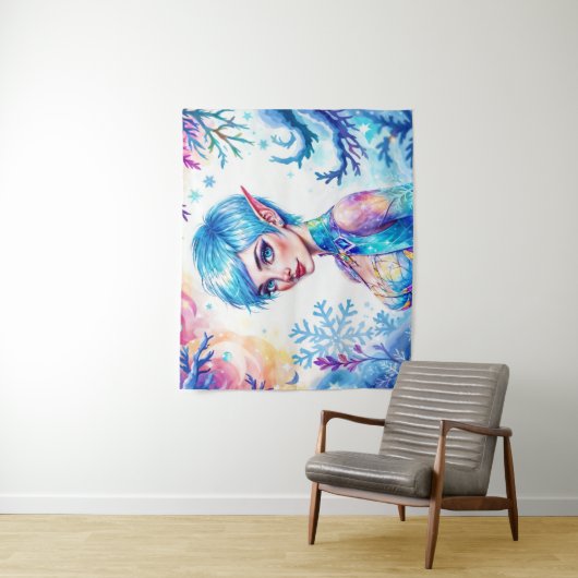 ファンタジー氷小妖精や小人冬魔法スノーフレークアート タペストリー (インサイチュ)