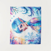 ファンタジー氷小妖精や小人冬魔法スノーフレークアート タペストリー (正面)