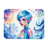 ファンタジー氷小妖精や小人冬魔法スノーフレークアート マグネット (横)