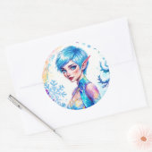 ファンタジー氷小妖精や小人冬魔法スノーフレークアート ラウンドシール (封筒)