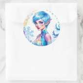 ファンタジー氷小妖精や小人冬魔法スノーフレークアート ラウンドシール (バッグ)