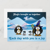 ファンタジー氷河ペンギンズウィザードフェアリークリスタルボール ポストカード (正面/裏面)