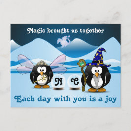ファンタジー氷河ペンギンズウィザードフェアリークリスタルボール ポストカード
